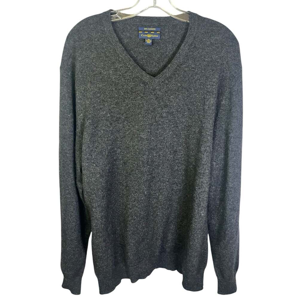 Club Room Gray Luxury Cashmere V-Neck Knit Pullover Sweater Long Sleeve Sz XL